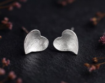 Sterling Silver Curved Heart Stud Earrings