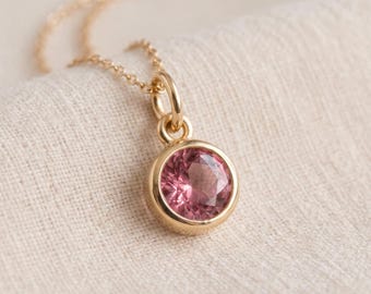 Tiny Personalised October Tourmaline Birthstone Pendant Necklace In Gold Plated Sterling Silver