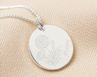 Personalised Sterling Silver Marigold Disc Necklace