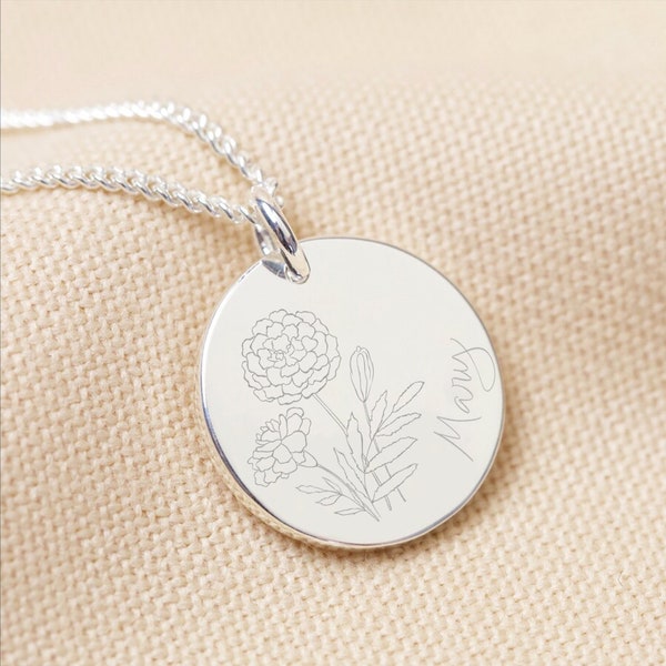 Personalised Sterling Silver Marigold Disc Necklace