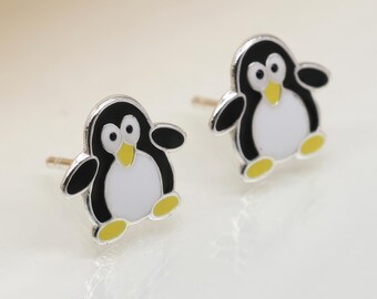 Girls Sterling Silver Penguin Stud Earrings