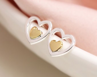 Sterling Silver Double Heart Stud Earrings