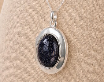Personalised Sterling Silver Night Sky Goldstone Gemstone Locket Necklace With Photos