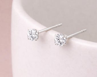 Sterling Silver Cubic Zirconia Micro Stud Earrings – 4mm