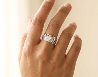 Personalised Moonstone Heart Spinner Ring in Hammered Sterling Silver