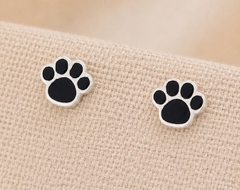 5mm Sterling Silver Enamel Paw Print Stud Earrings