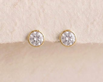 April Cubic Zirconia Birthstone Stud Earrings in Gold Plated Sterling Silver