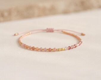 Personalised Ruby Quartz And Sunstone Energy Bracelet With Gold Plating