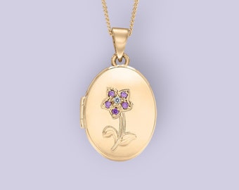 Forget me Not Locket in 9ct Gold, Two Photo Locket, Gold Locket, Keepsake Memorial Jewellery Necklace, 9ct Yellow Gold