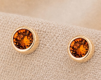 7mm Gold Plated Sterling Silver Citrine Cz Stud Earrings