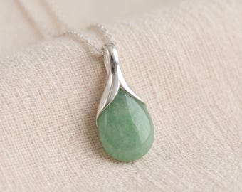 Personalised Jade Teardrop Pendant Necklace In Sterling Silver