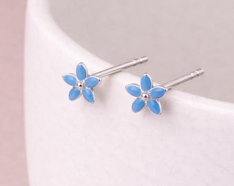 Sterling Silver Blue Forget Me Not Micro Stud Earrings – 4mm