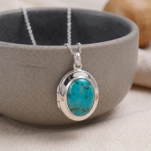 Personalised Turquoise Photo Locket Necklace in Sterling Silver