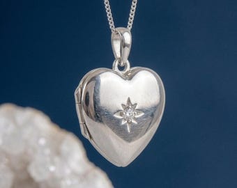 Personalised North Star Heart Photo Locket Necklace in Sterling Silver