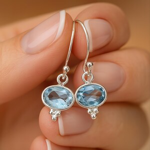 Sterling Silber Oval Blautopas Tropfen Ohrringe