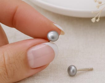 Sterling Silver Grey Freshwater Pearl Stud Earrings: Dainty Bridal Jewellery, 5mm