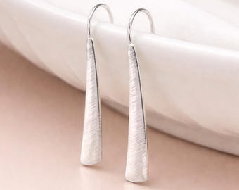 Silver Plated Textured Bar Drop Earrings – 35mm x 5mm