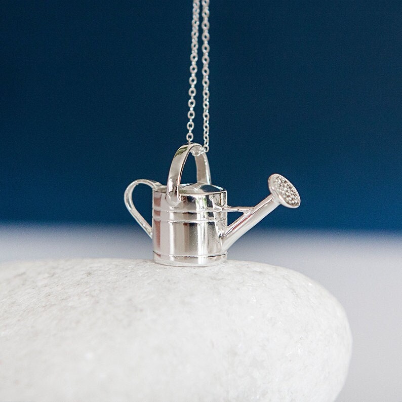 Watering Can Necklace in Sterling Silver, Cute Fun and Quirky Gardening Jewellery, Silver Watering Can Necklace, Perfect Gift for Gardener image 1