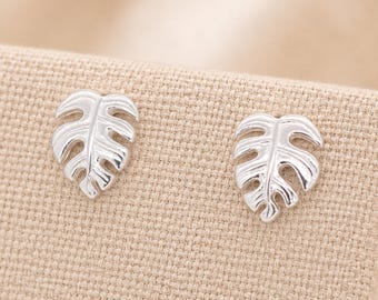 Sterling Silver Monstera Leaf Stud Earrings