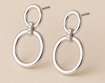 Large Sterling Silver Linked Hoop Earrings
