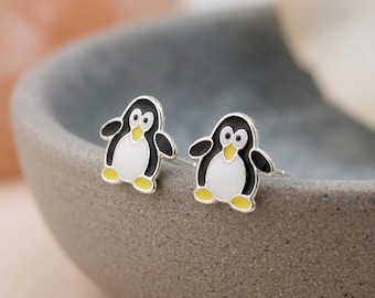Penguin Stud Earrings in Sterling Silver