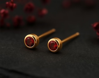 Gold Plated Sterling Silver July Ruby Birthstone Stud Earrings