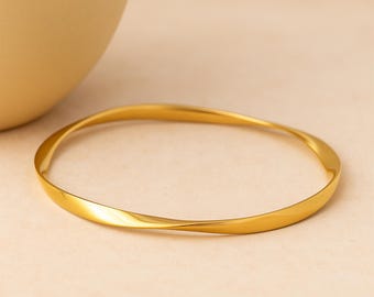 Gold Plated Sterling Silver Soft Twist Hollow Slave Bangle