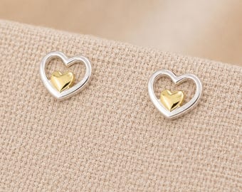 8mm Sterling Silver Double Heart Stud Earrings