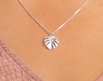 Personalised Sterling Silver Monstera Leaf Necklace