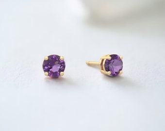 Mini 9ct Gold February Birthstone Stud Earrings