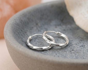 Personalised Twisted Sleeper Hoop Earrings in Sterling Silver