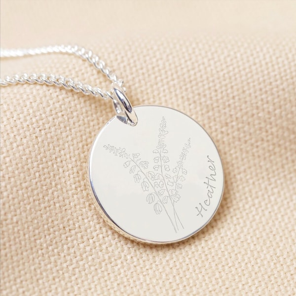 Personalised Sterling Silver Heather Disc Necklace