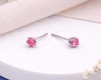 Sterling Silver Pink Tourmaline Micro Stud Earrings – 3mm