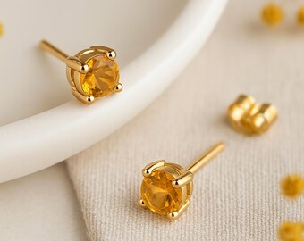 Solid 9ct Gold November Citrine Birthstone Stud Earrings