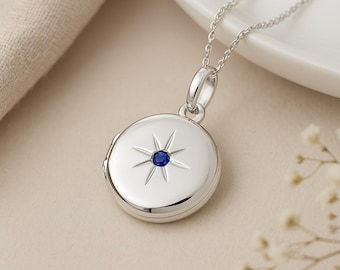 Personalised Sterling Silver September Birthstone Locket – Sapphire
