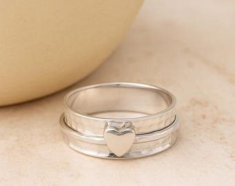 Personalised Sterling Silver Heart Spinner Ring