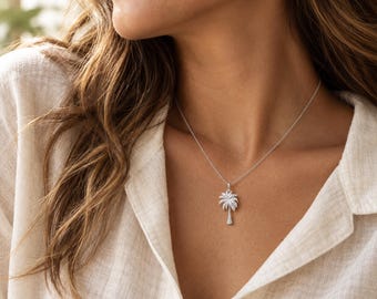 Personalised  Palm Tree Pendant Necklace in Sterling Silver
