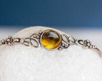 Genuine Citrine Bangle in Sterling Silver, Citrine Birthstone, 13th Wedding Anniversary Gift, November Birthday