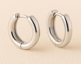 Sterling Silver Chunky Huggie Hoop Earrings