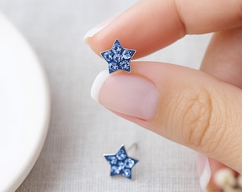 Sterling Silver Blue Star Stud Earrings – 5mm