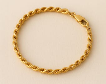 Gold Plated Sterling Silver Rope Chain Bracelet - 4mm