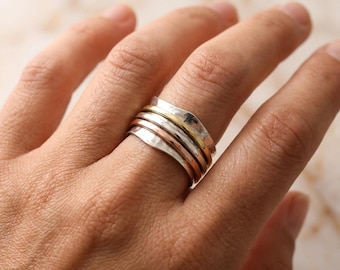 Personalised Brass & Copper Triple Spinner Ring in Sterling Silver