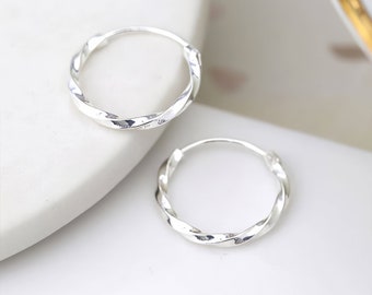 Sterling Silver Twisted Hoop Earrings