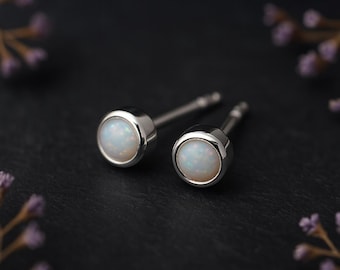 Sterling Silver White Opal Mini Stud Earrings