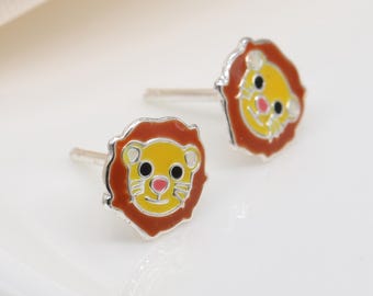 Girls Sterling Silver Lion Stud Earrings