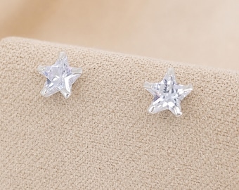 5mm Sterling Silver Clear Crystal Star Stud Earrings