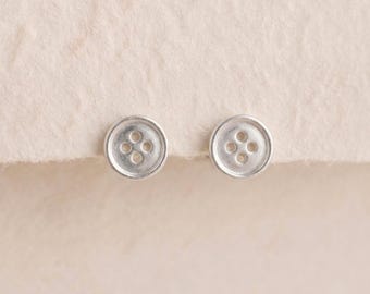 Sewing Button Stud Earrings in Sterling Silver