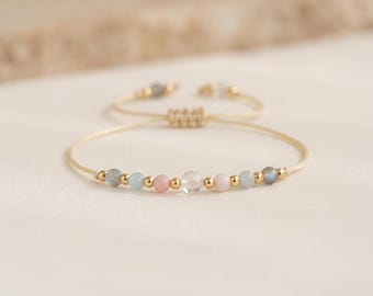 Personalised Libra Zodiac Gemstone Bead Bracelet With Gold Plating