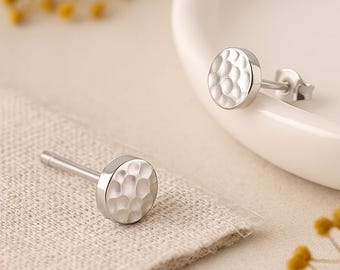 Sterling Silver Hammered Circle Stud Earrings