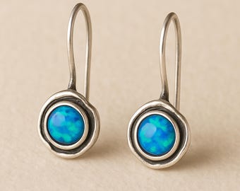 Molten Sterling Silver Blue Opal Drop Earrings